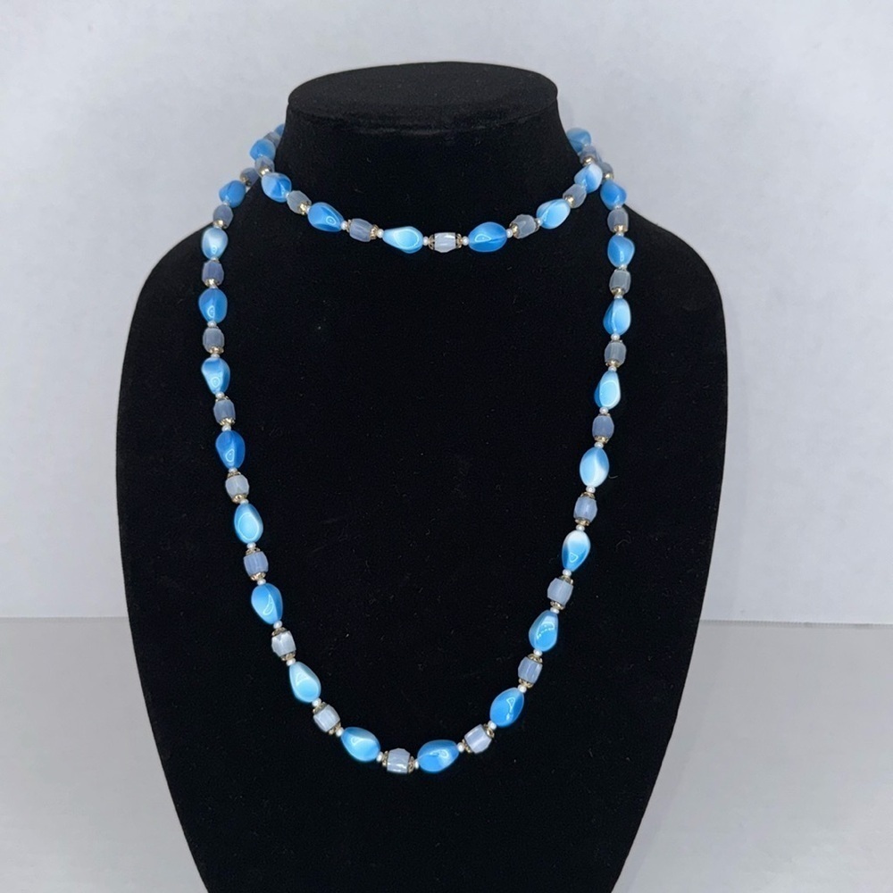 Antique estate Glass Blue Beaded Necklace lot A6